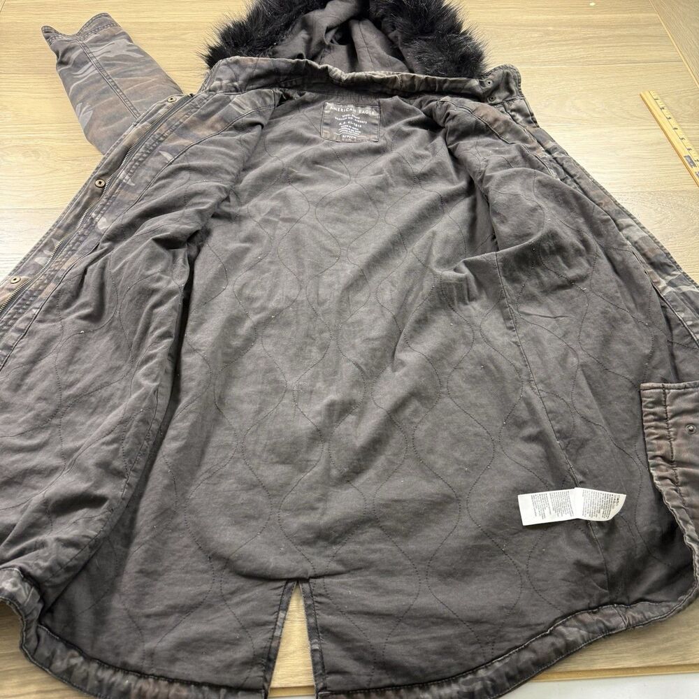 American Eagle Field Jacket Women Small Camo Military Faux Fur Vintage Y2K - Picture 9 of 12